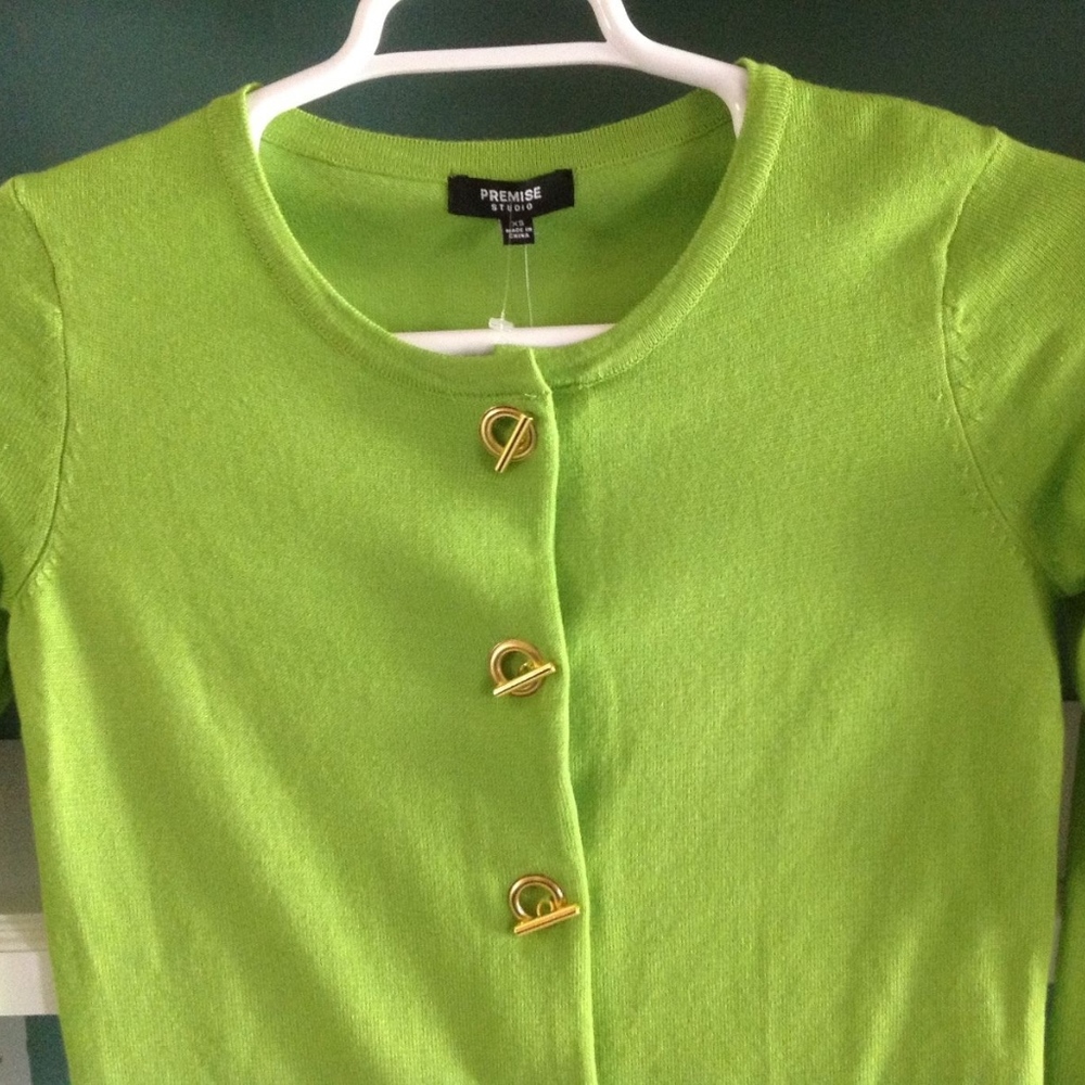 Premise Studio XS Sweater Over-jacket Bright Green - Picture 2 of 9